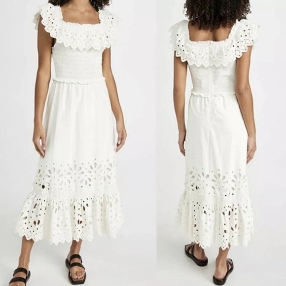 K1. Sea New York Hazel Smocked Ruffle Cream Eyelet Dress